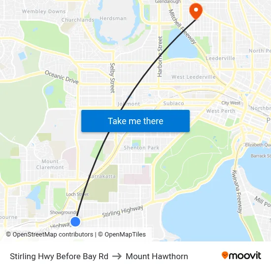 Stirling Hwy Before Bay Rd to Mount Hawthorn map