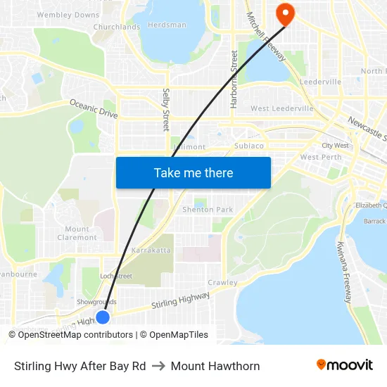 Stirling Hwy After Bay Rd to Mount Hawthorn map