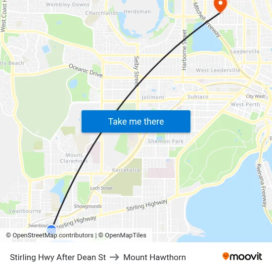 Stirling Hwy After Dean St to Mount Hawthorn map