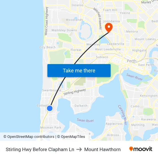 Stirling Hwy Before Clapham Ln to Mount Hawthorn map
