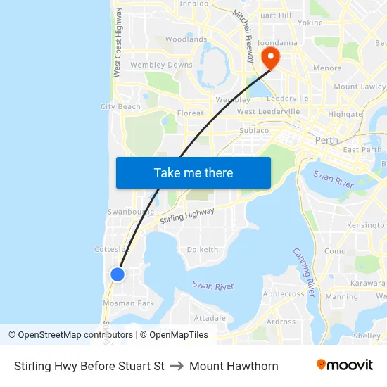 Stirling Hwy Before Stuart St to Mount Hawthorn map