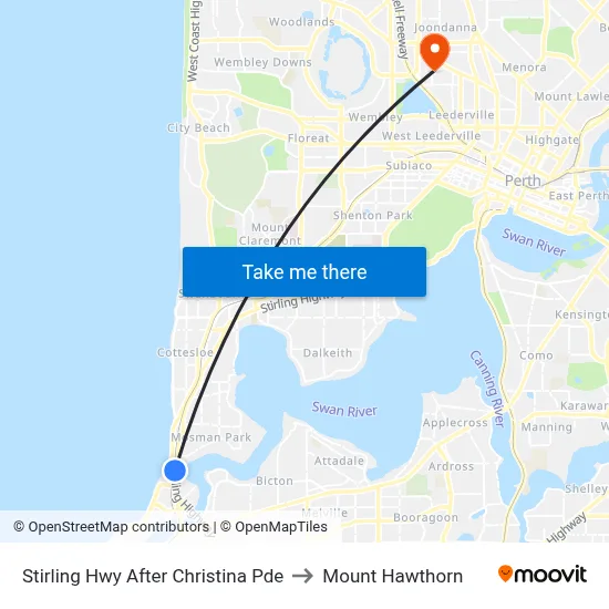 Stirling Hwy After Christina Pde to Mount Hawthorn map