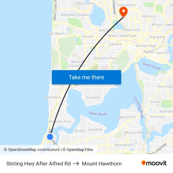 Stirling Hwy After Alfred Rd to Mount Hawthorn map