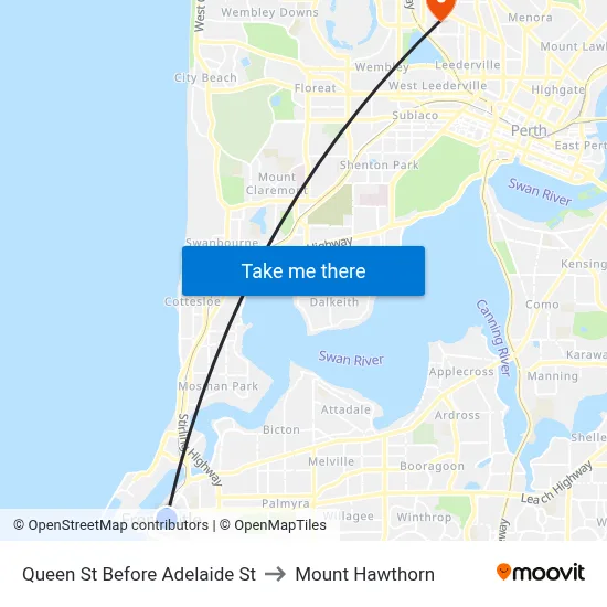 Queen St Before Adelaide St to Mount Hawthorn map