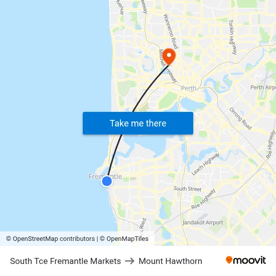 South Tce Fremantle Markets to Mount Hawthorn map