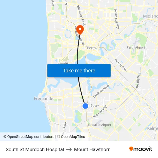 South St Murdoch Hospital to Mount Hawthorn map
