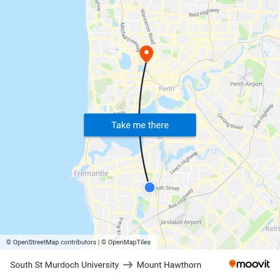 South St Murdoch University to Mount Hawthorn map