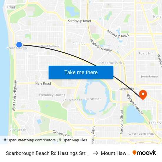 Scarborough Beach Rd Hastings Street Cat Id 19 to Mount Hawthorn map