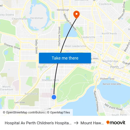Hospital Av Perth Children's Hospital Cat Id 132 to Mount Hawthorn map