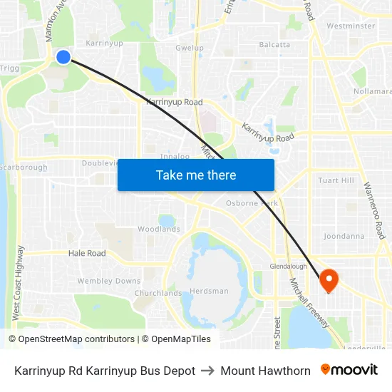 Karrinyup Rd Karrinyup Bus Depot to Mount Hawthorn map