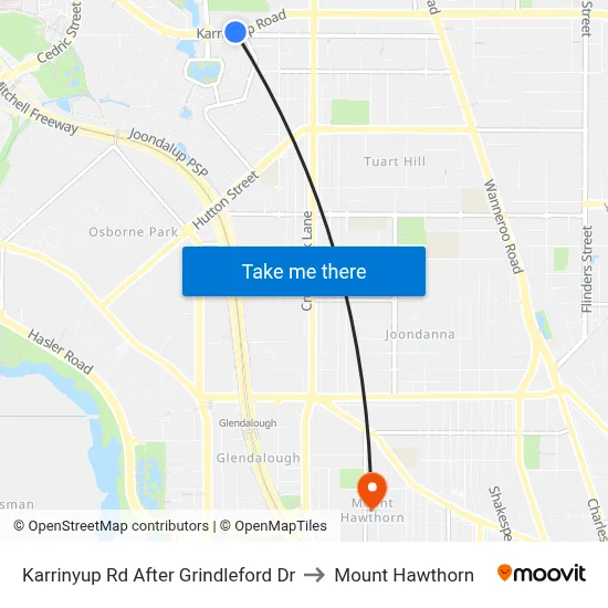 Karrinyup Rd After Grindleford Dr to Mount Hawthorn map