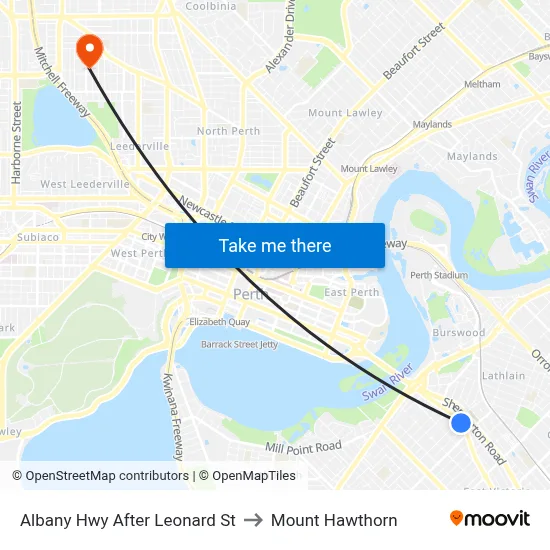 Albany Hwy After Leonard St to Mount Hawthorn map