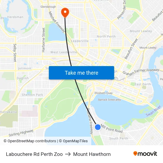Labouchere Rd Perth Zoo to Mount Hawthorn map