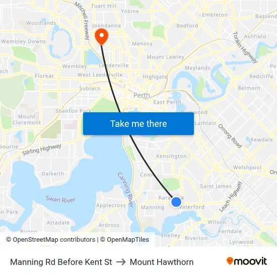 Manning Rd Before Kent St to Mount Hawthorn map