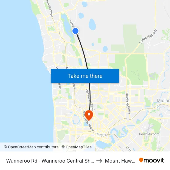 Wanneroo Rd - Wanneroo Central Shopping Ctr to Mount Hawthorn map