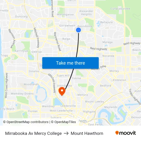 Mirrabooka Av Mercy College to Mount Hawthorn map