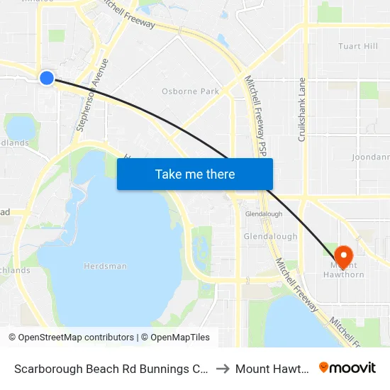 Scarborough Beach Rd Bunnings Cat Id 34 to Mount Hawthorn map