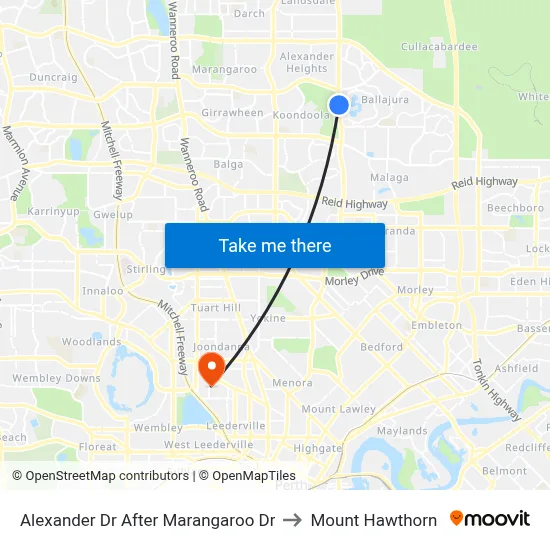 Alexander Dr After Marangaroo Dr to Mount Hawthorn map