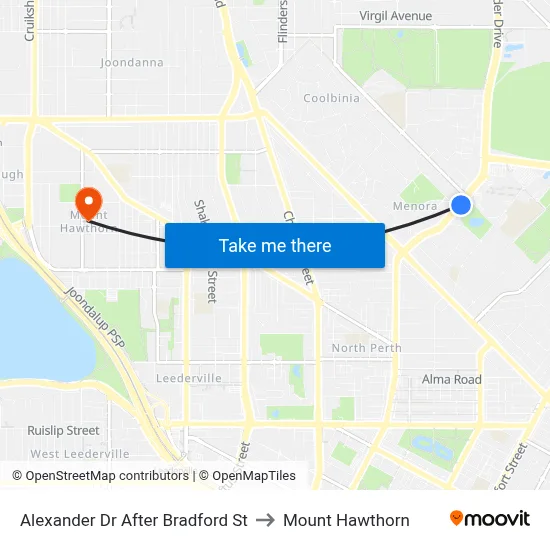 Alexander Dr After Bradford St to Mount Hawthorn map