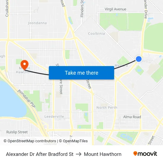 Alexander Dr After Bradford St to Mount Hawthorn map