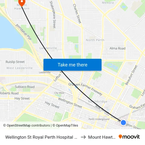Wellington St Royal Perth Hospital Cat Id 69 to Mount Hawthorn map