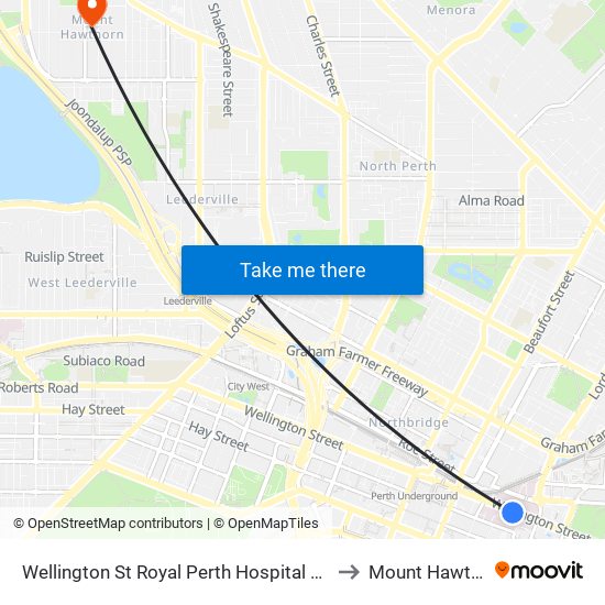 Wellington St Royal Perth Hospital Cat Id 56 to Mount Hawthorn map