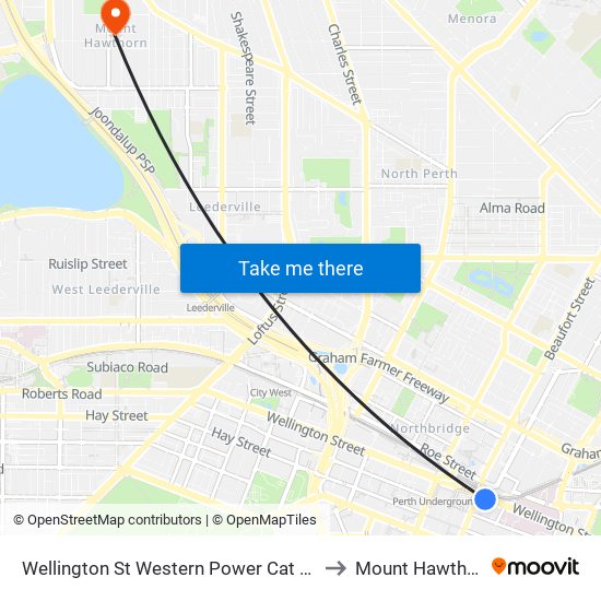 Wellington St Western Power Cat Id 57 to Mount Hawthorn map