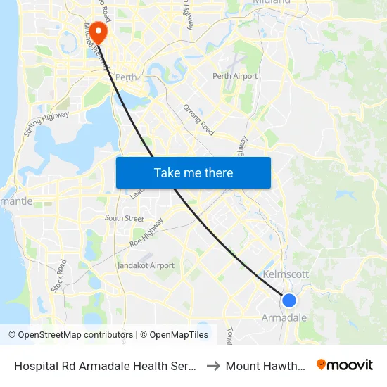 Hospital Rd Armadale Health Service to Mount Hawthorn map