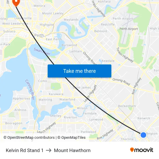 Kelvin Rd Stand 1 to Mount Hawthorn map