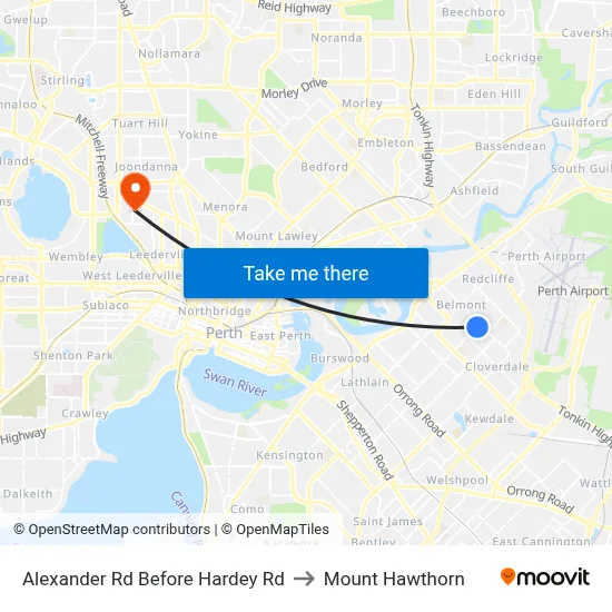 Alexander Rd Before Hardey Rd to Mount Hawthorn map