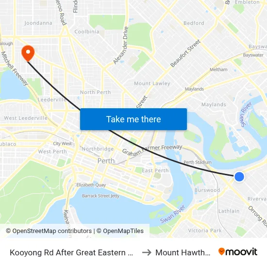 Kooyong Rd After Great Eastern Hwy to Mount Hawthorn map