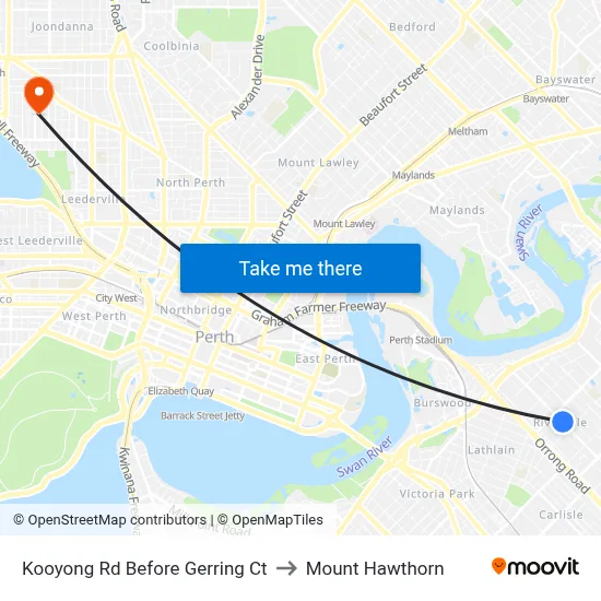 Kooyong Rd Before Gerring Ct to Mount Hawthorn map