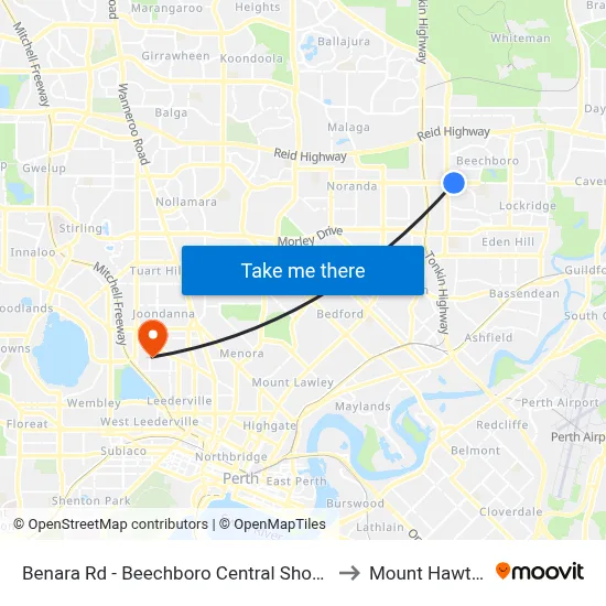 Benara Rd - Beechboro Central Shopping Ctr to Mount Hawthorn map