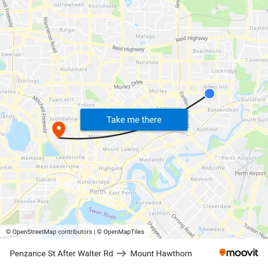 Penzance St After Walter Rd to Mount Hawthorn map