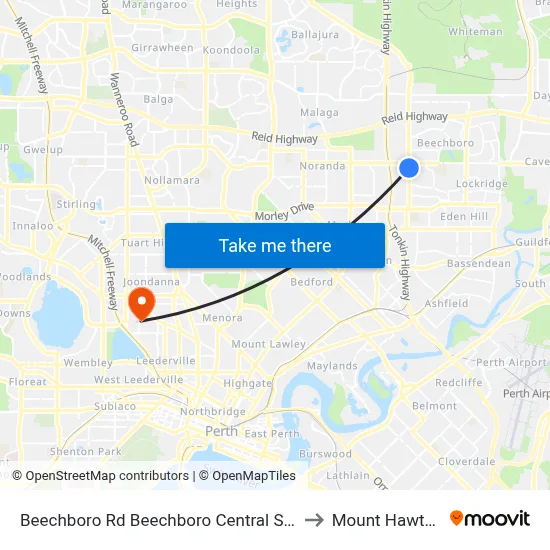 Beechboro Rd Beechboro Central Shop Ctr to Mount Hawthorn map