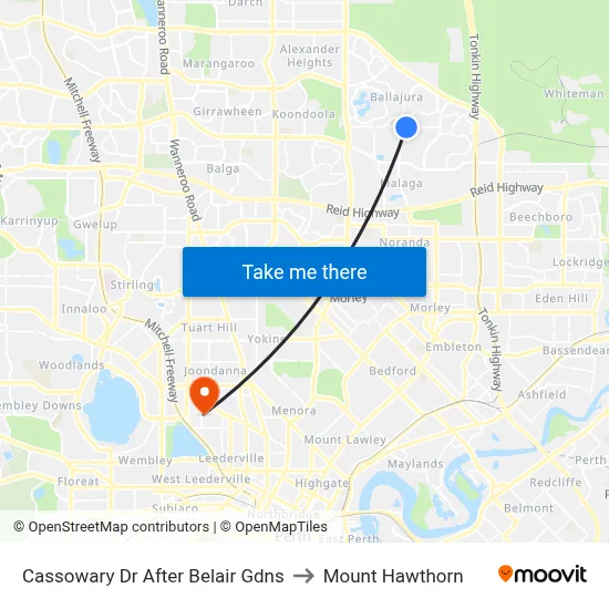 Cassowary Dr After Belair Gdns to Mount Hawthorn map