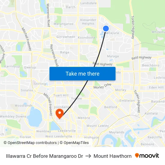 Illawarra Cr Before Marangaroo Dr to Mount Hawthorn map
