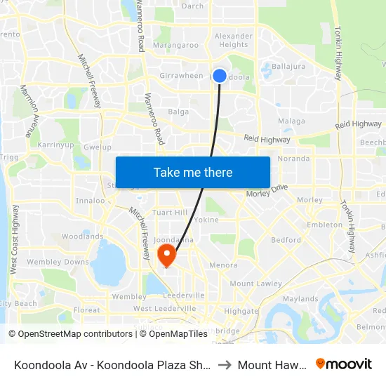 Koondoola Av - Koondoola Plaza Shopping Ctr to Mount Hawthorn map