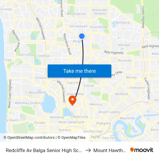 Redcliffe Av Balga Senior High School to Mount Hawthorn map
