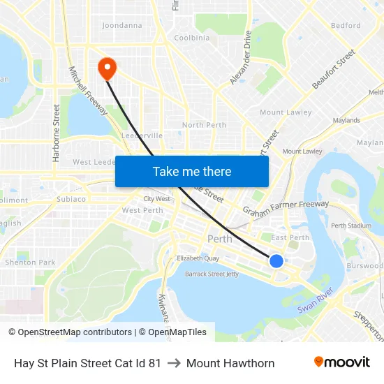 Hay St Plain Street Cat Id 81 to Mount Hawthorn map