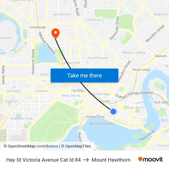 Hay St Victoria Avenue Cat Id 84 to Mount Hawthorn map