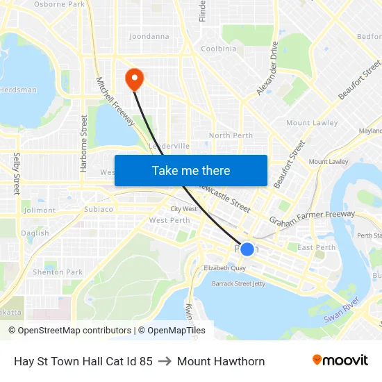 Hay St Town Hall Cat Id 85 to Mount Hawthorn map
