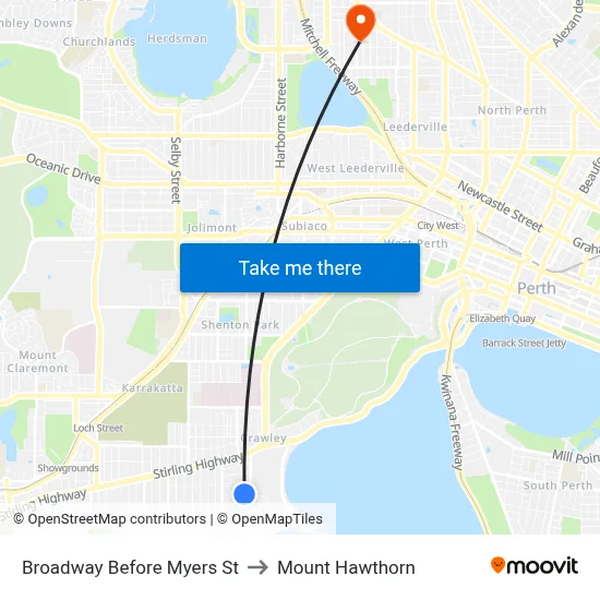 Broadway   Before Myers St to Mount Hawthorn map