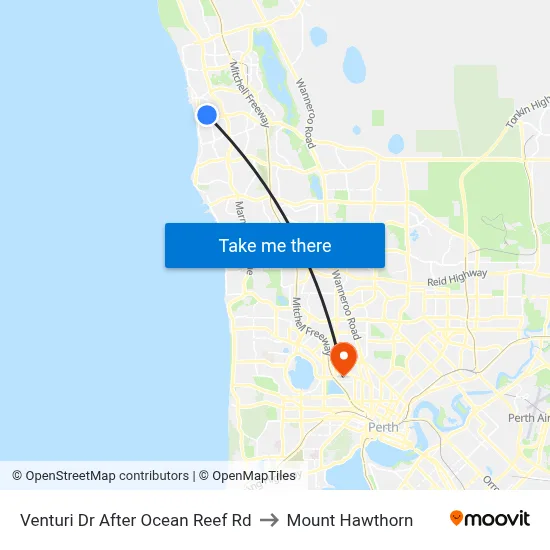 Venturi Dr After Ocean Reef Rd to Mount Hawthorn map