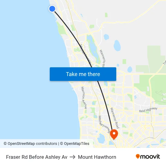 Fraser Rd Before Ashley Av to Mount Hawthorn map