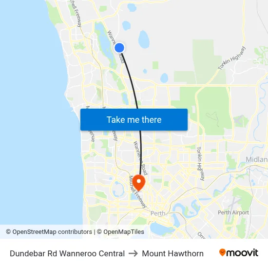 Dundebar Rd Wanneroo Central to Mount Hawthorn map
