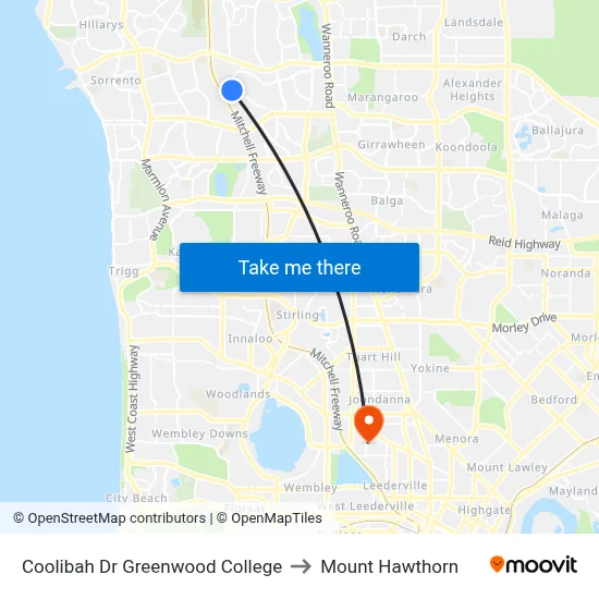 Coolibah Dr Greenwood College to Mount Hawthorn map
