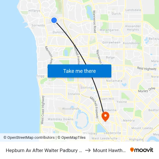 Hepburn Av After Walter Padbury Bvd to Mount Hawthorn map