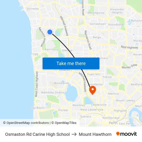 Osmaston Rd Carine High School to Mount Hawthorn map