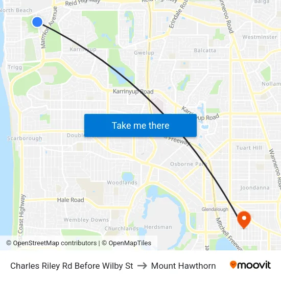 Charles Riley Rd Before Wilby St to Mount Hawthorn map